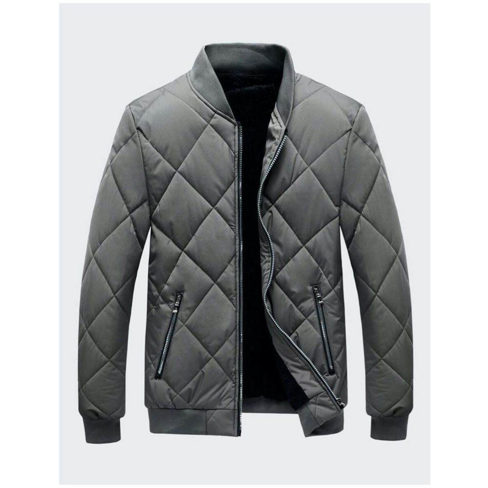Black Mens padded quilted zip up bomber jacket - Picture 9 of 9